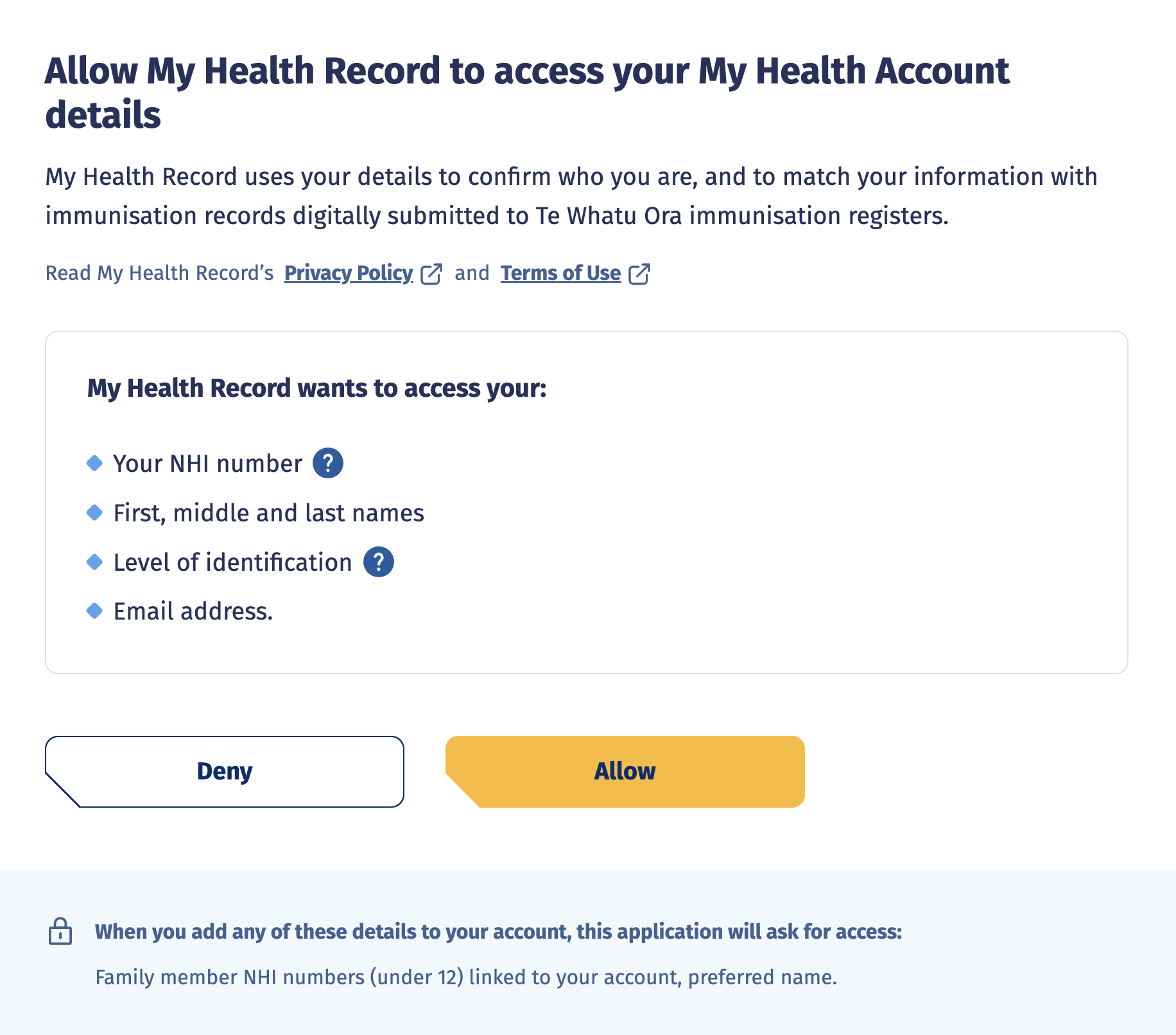 My Health Record consent screen